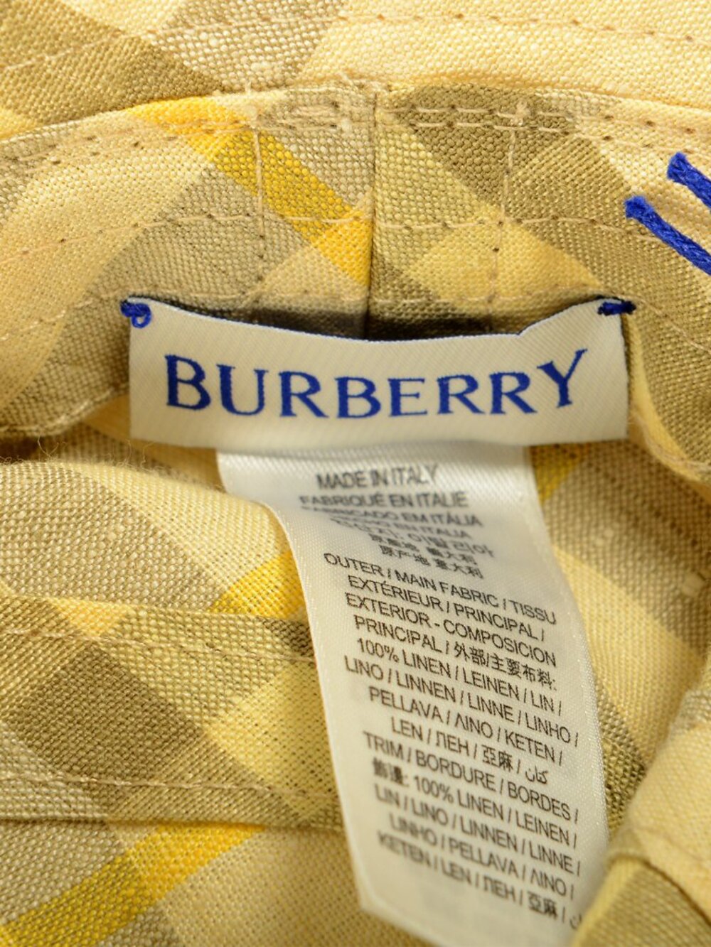 Burberry "Classic Bucket" 100% Linen Check Print Bucket Hat Size L - Picture 5 of 6